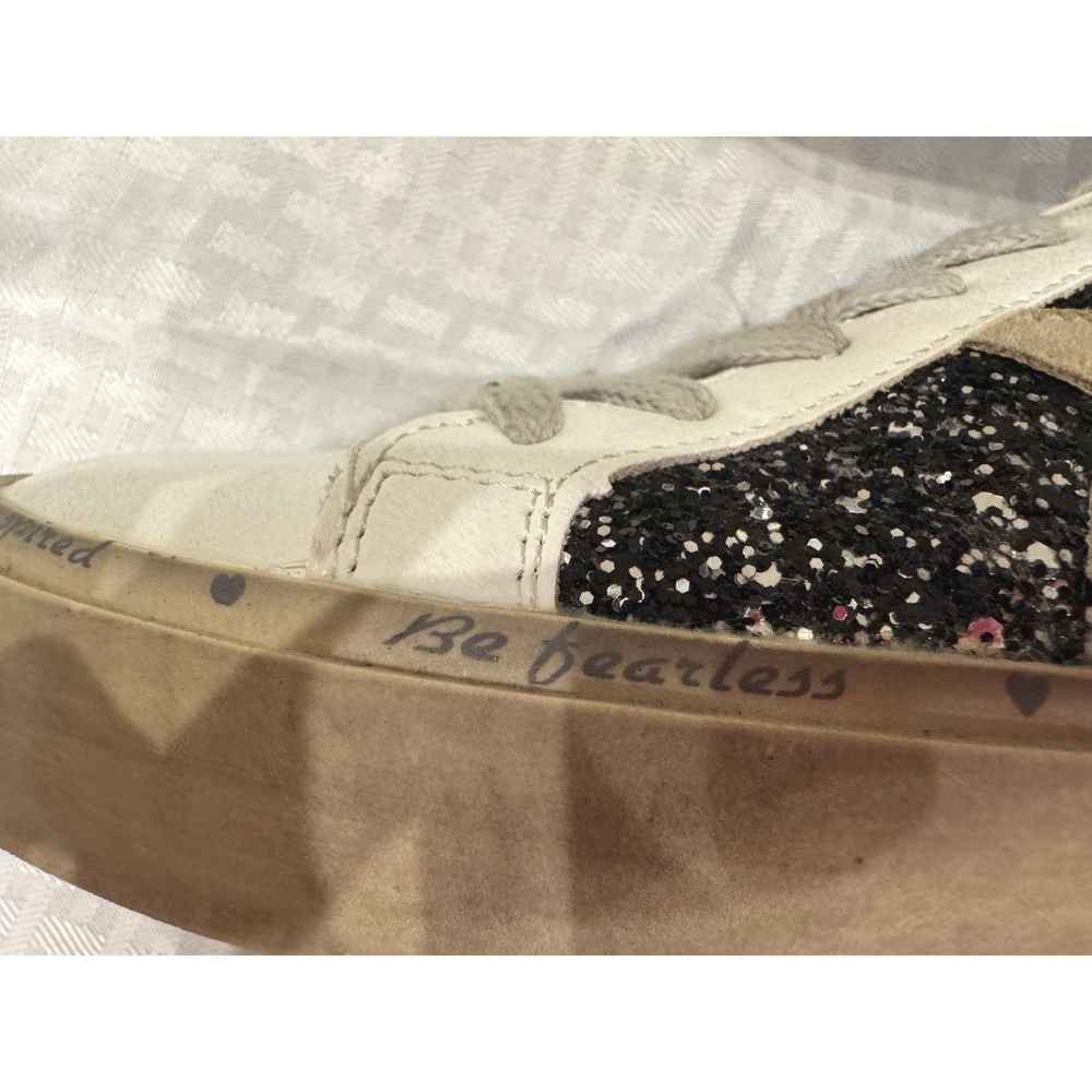 Shu Shop Sneakers Womens 8.5 White Black Glitter Star Patch Platform Streetwear - Picture 7 of 10